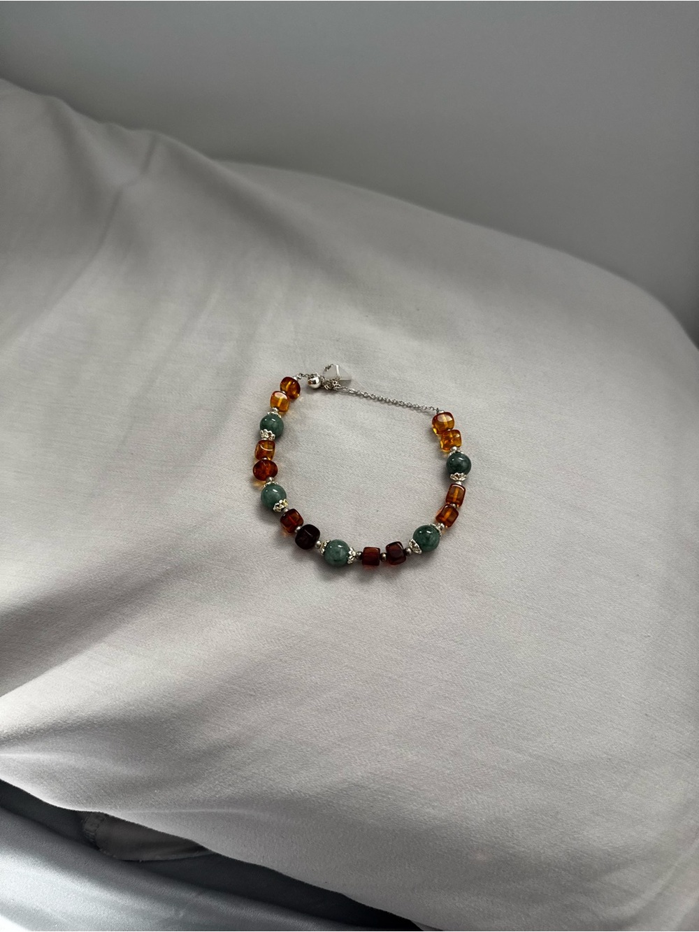 Handmade Amber and Green Bead Bracelet - Women's Jewelry